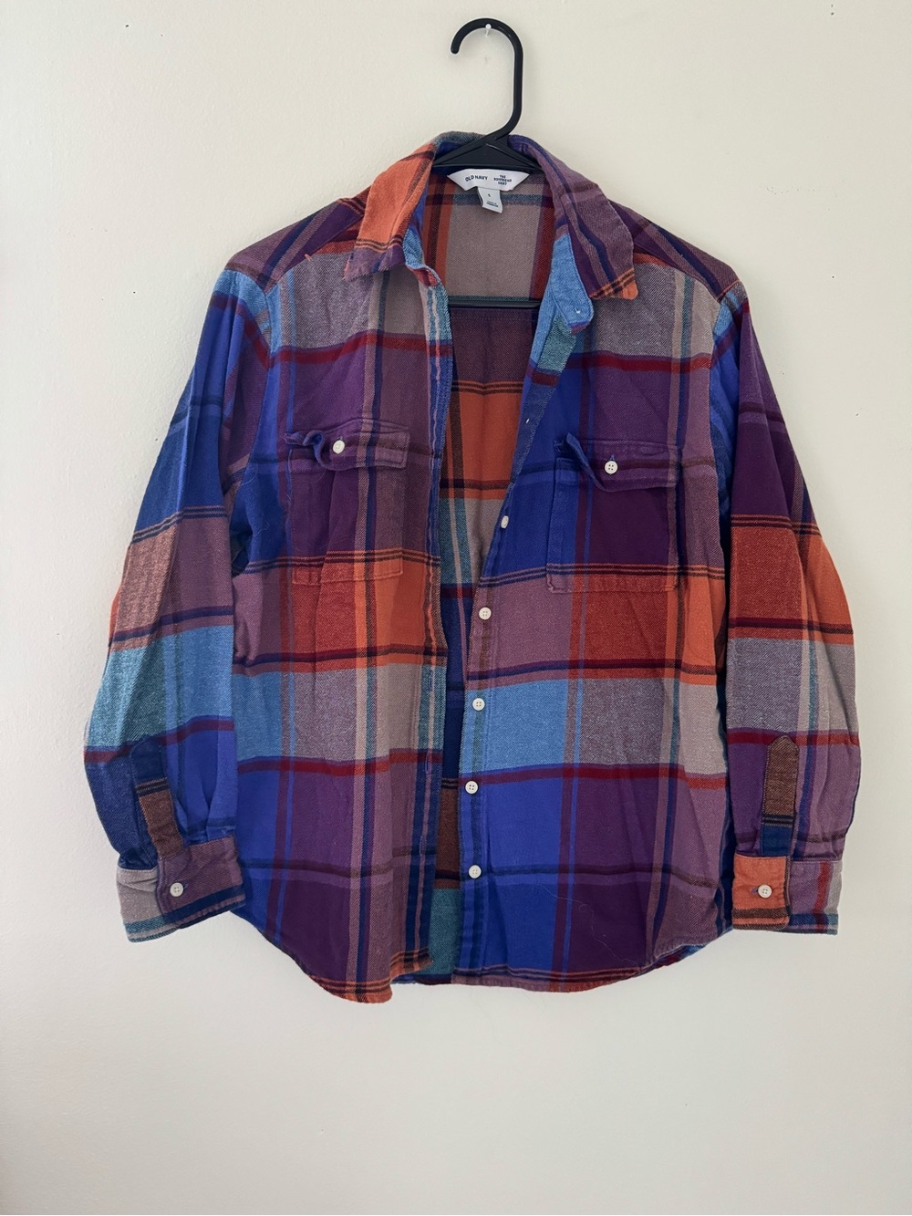 Plaid Button-Front Flannel in Purple & Orange